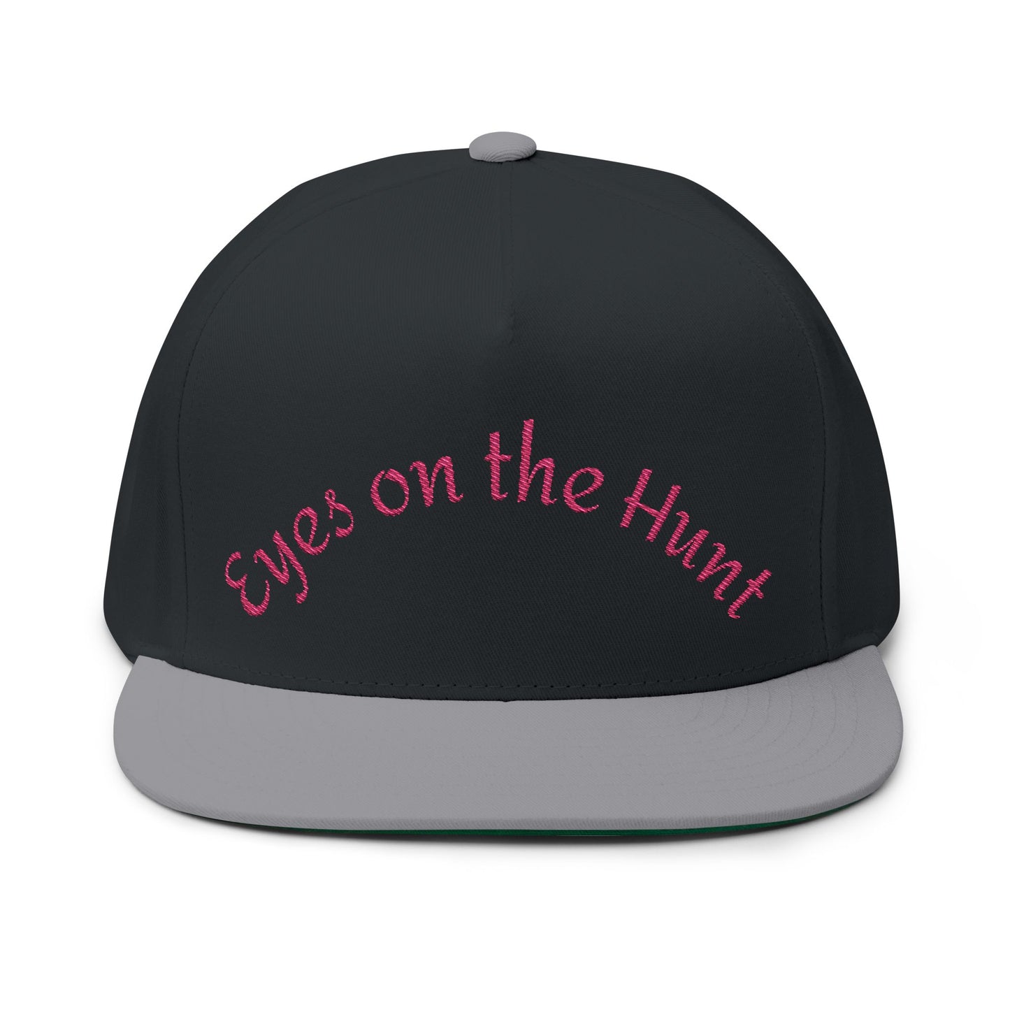 Stylish Flat Bill Cap with 'Eyes on the Hunt' Embroidery, Outdoor Cap, Gift for Hunters, Trendy Headwear, Summer Accessory