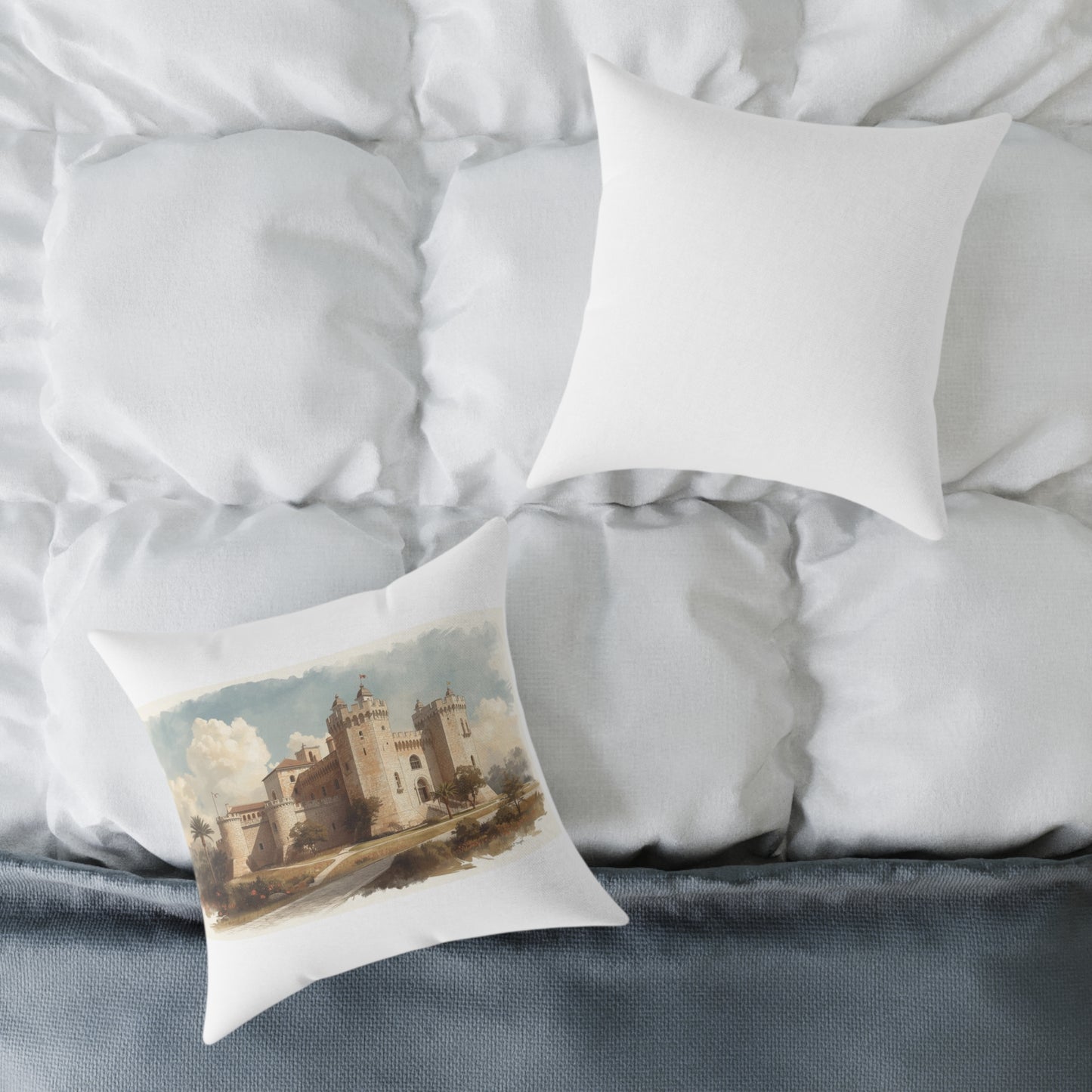 Castle Illustration Decorative Pillow, Cozy Home Decor, Unique Gift for Housewarming, Living Room, Art Lover's Accent