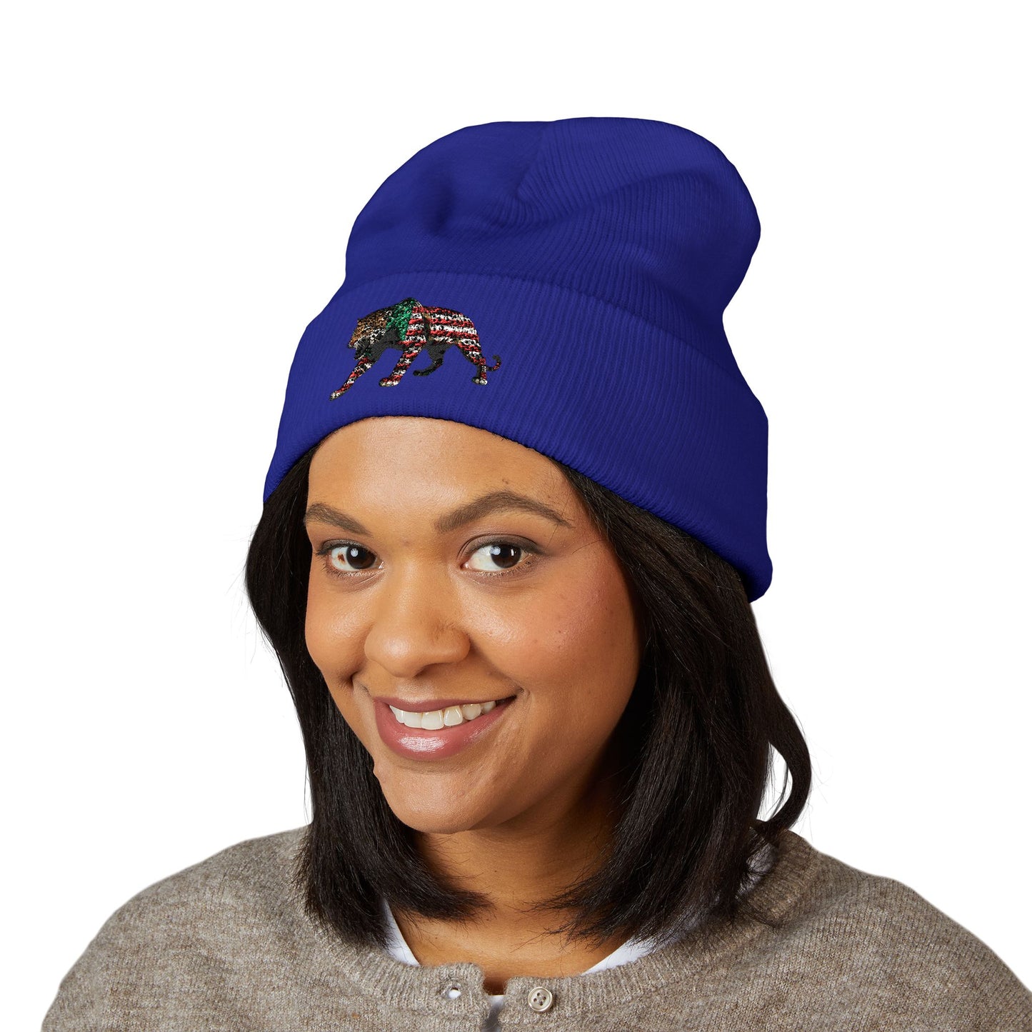 Embroidered Tiger Cuffed Beanie, Cozy Winter Hat, Unisex Beanie for Outdoor Activities, Christmas Gift, Cute Animal Apparel