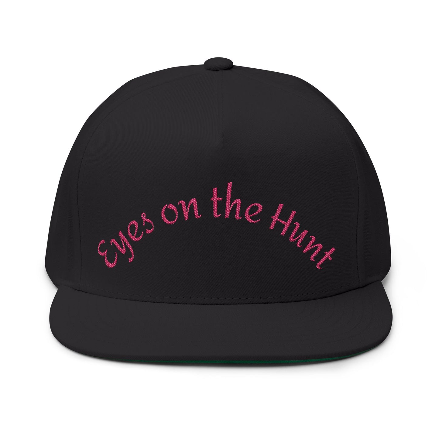 Stylish Flat Bill Cap with 'Eyes on the Hunt' Embroidery, Outdoor Cap, Gift for Hunters, Trendy Headwear, Summer Accessory