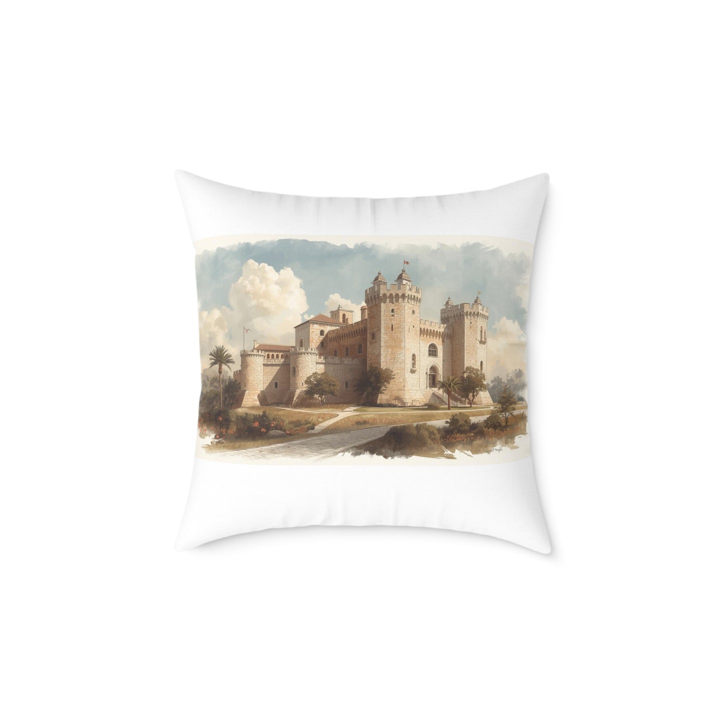 Castle Illustration Decorative Pillow, Cozy Home Decor, Unique Gift for Housewarming, Living Room, Art Lover's Accent