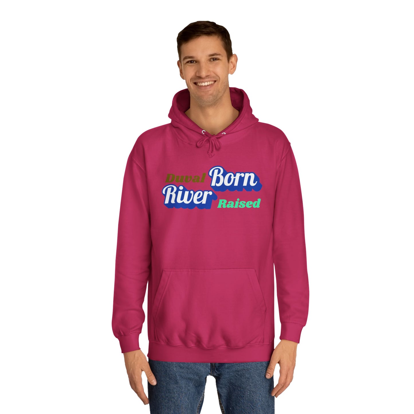 Duval River Born Raised Unisex College Hoodie, Casual Sweatshirt, College Apparel, Gift for Students, Cozy Layering Piece