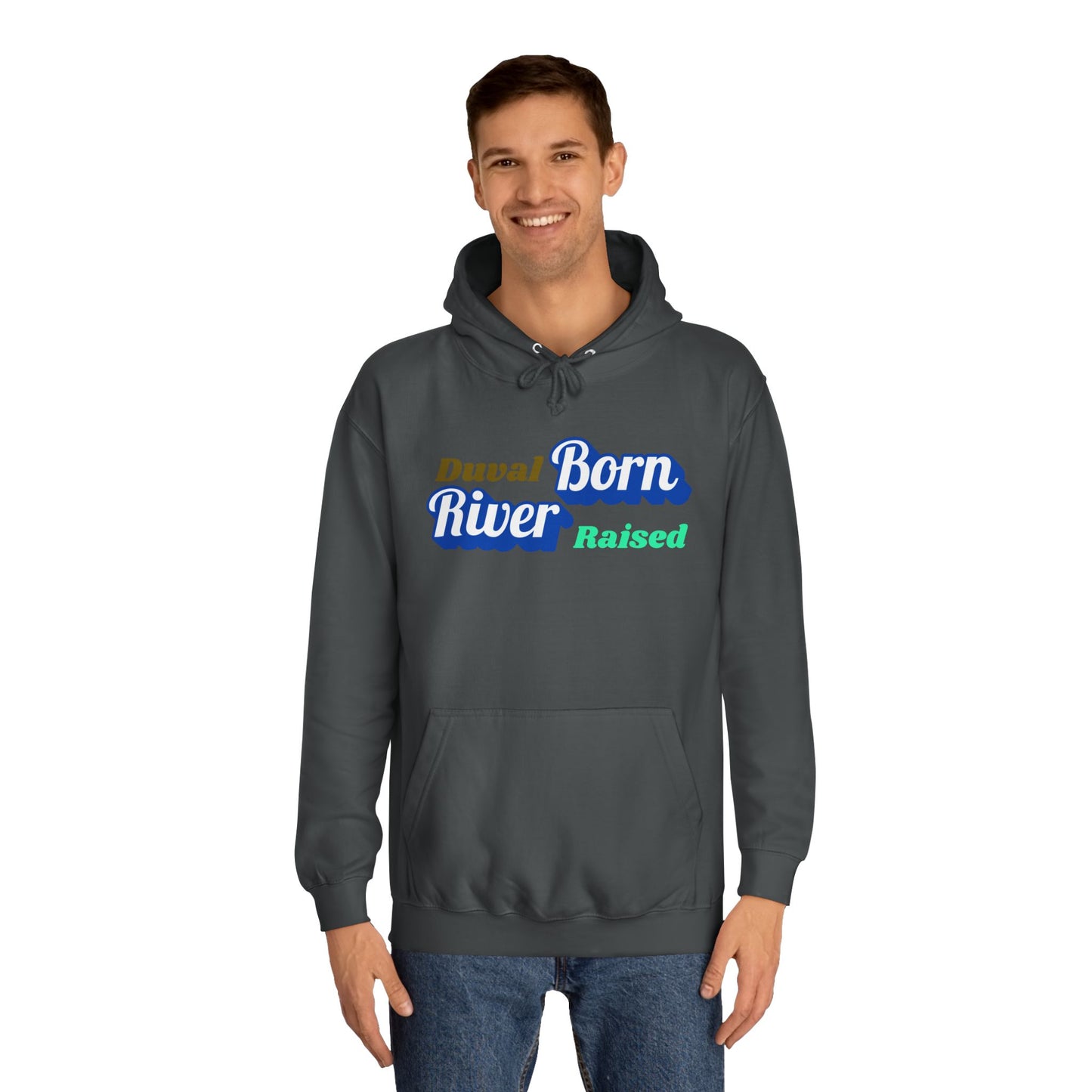 Duval River Born Raised Unisex College Hoodie, Casual Sweatshirt, College Apparel, Gift for Students, Cozy Layering Piece