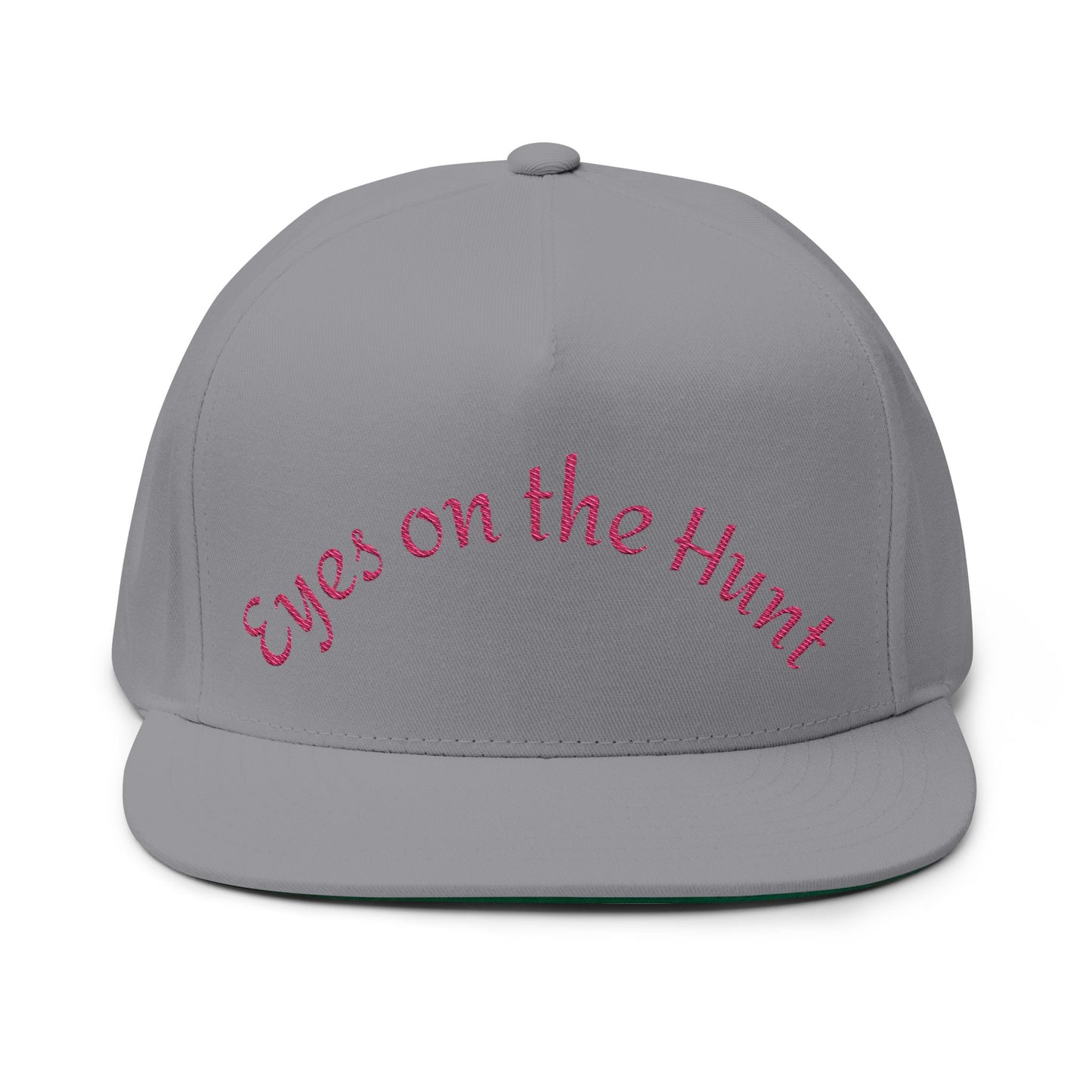 Stylish Flat Bill Cap with 'Eyes on the Hunt' Embroidery, Outdoor Cap, Gift for Hunters, Trendy Headwear, Summer Accessory