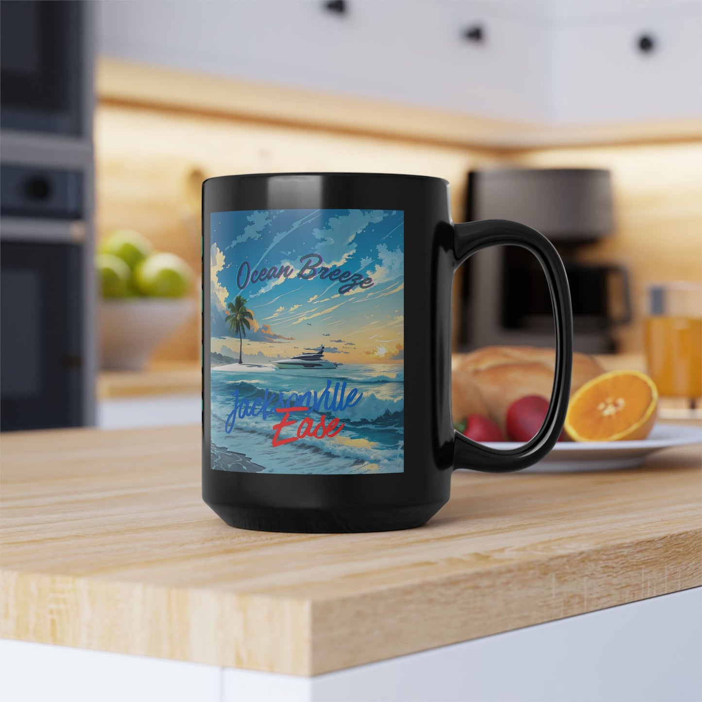 Ocean Breeze Black Mug - Tropical Beach Coffee Cup, Perfect Gift for Beach Lovers, Summer Vibes, Home Decor, Travel Mug