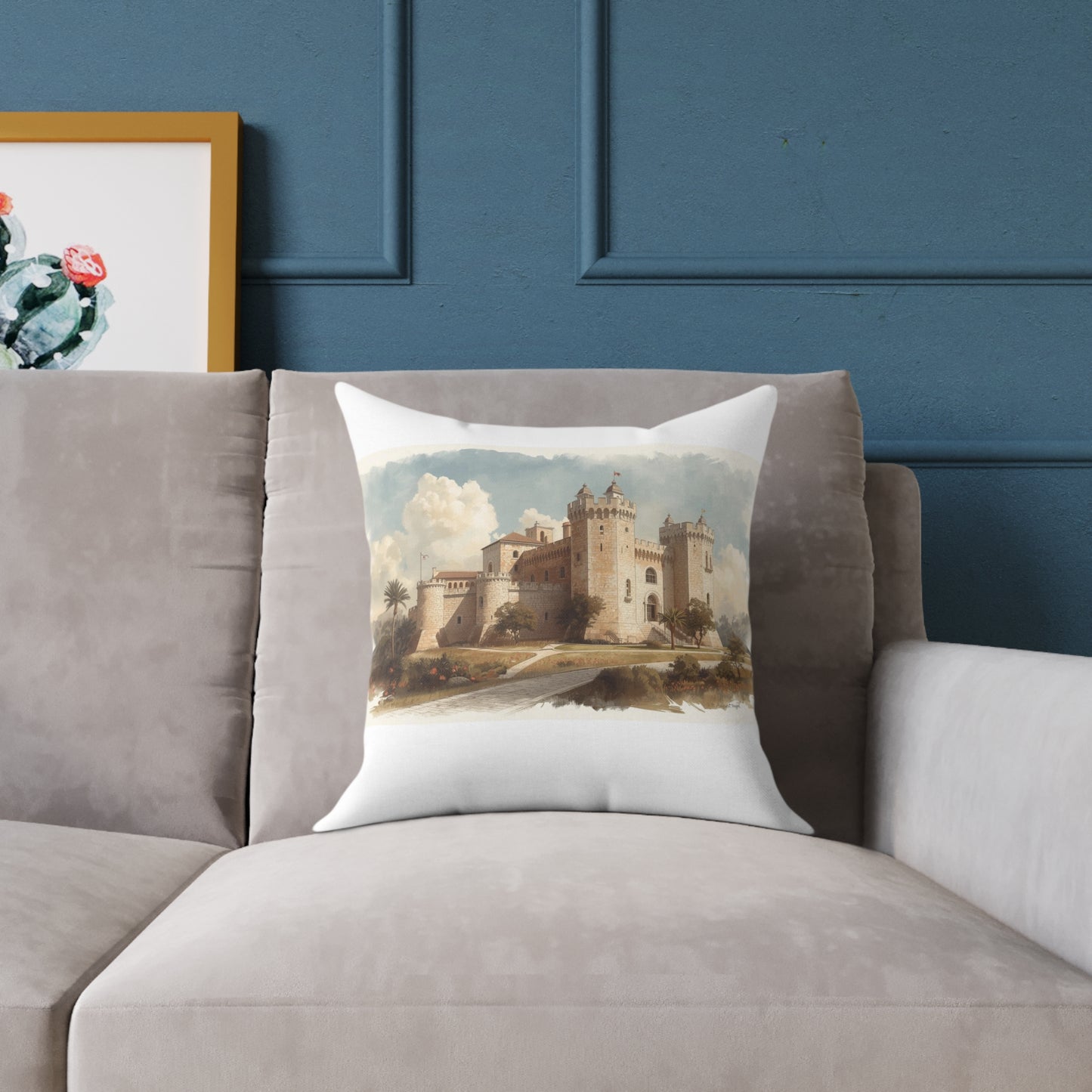 Castle Illustration Decorative Pillow, Cozy Home Decor, Unique Gift for Housewarming, Living Room, Art Lover's Accent