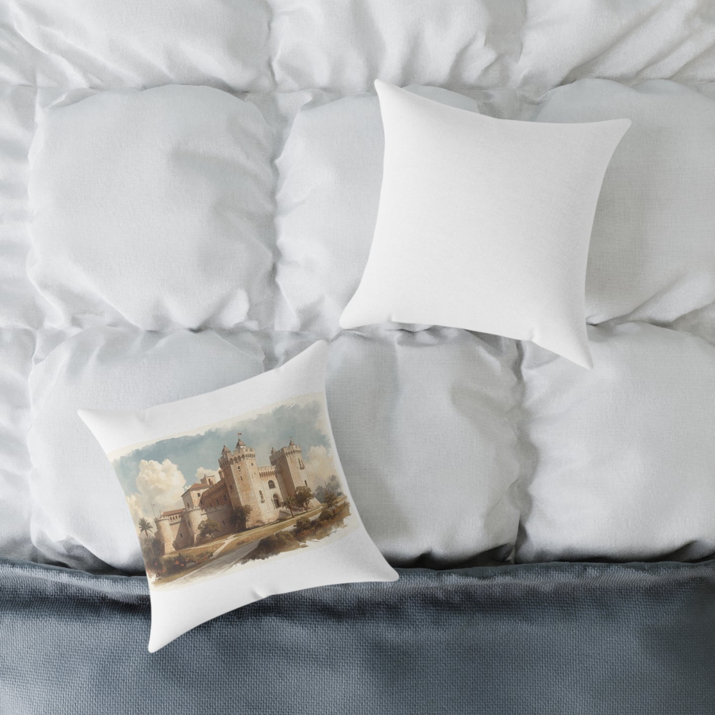 Castle Illustration Decorative Pillow, Cozy Home Decor, Unique Gift for Housewarming, Living Room, Art Lover's Accent