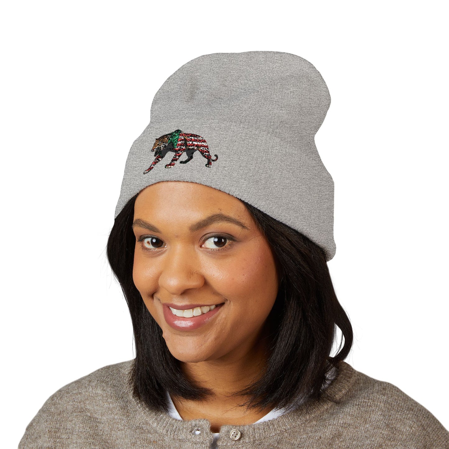 Embroidered Tiger Cuffed Beanie, Cozy Winter Hat, Unisex Beanie for Outdoor Activities, Christmas Gift, Cute Animal Apparel