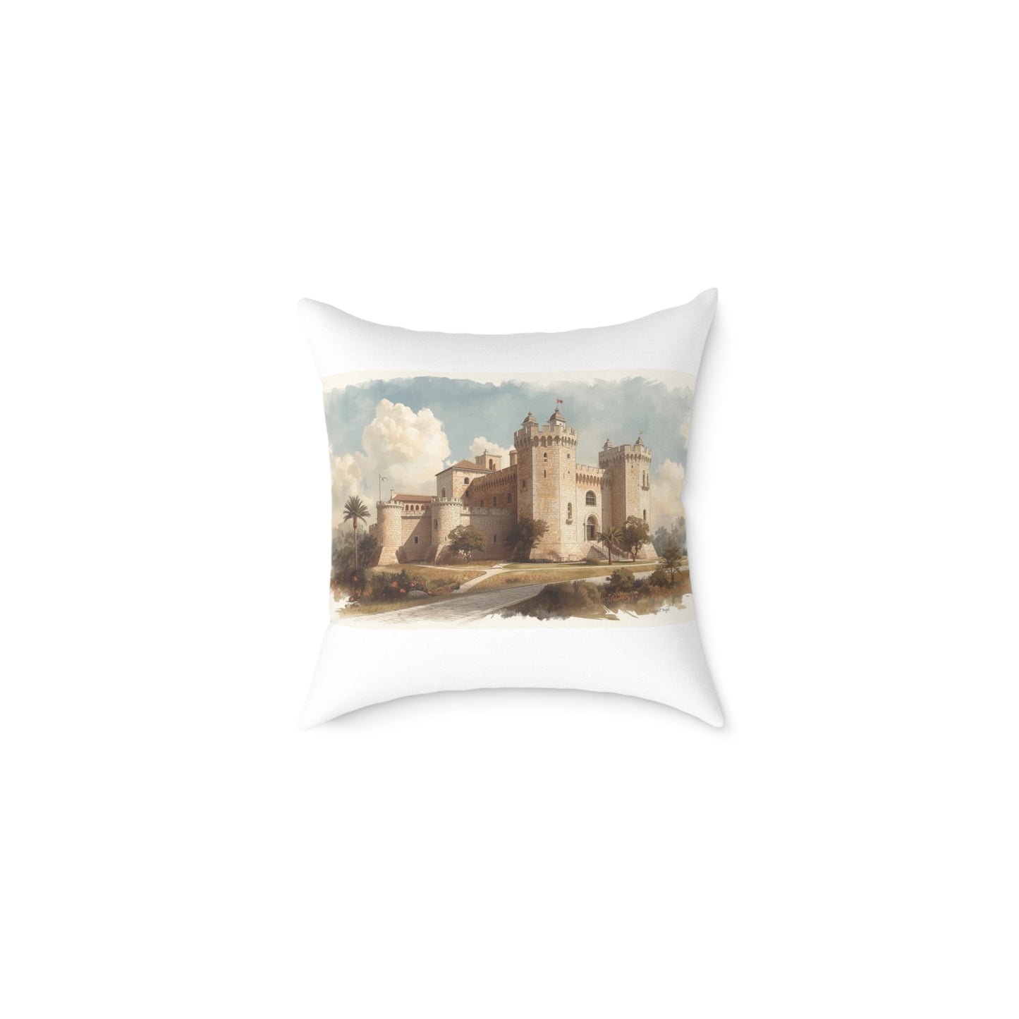Castle Illustration Decorative Pillow, Cozy Home Decor, Unique Gift for Housewarming, Living Room, Art Lover's Accent
