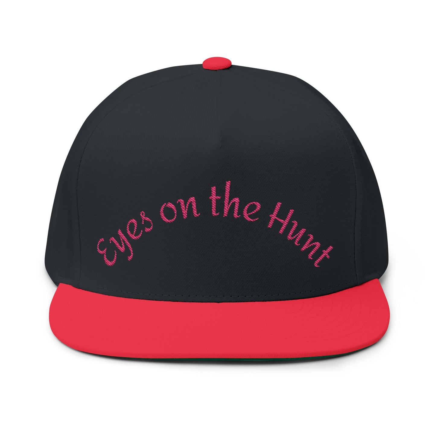 Stylish Flat Bill Cap with 'Eyes on the Hunt' Embroidery, Outdoor Cap, Gift for Hunters, Trendy Headwear, Summer Accessory