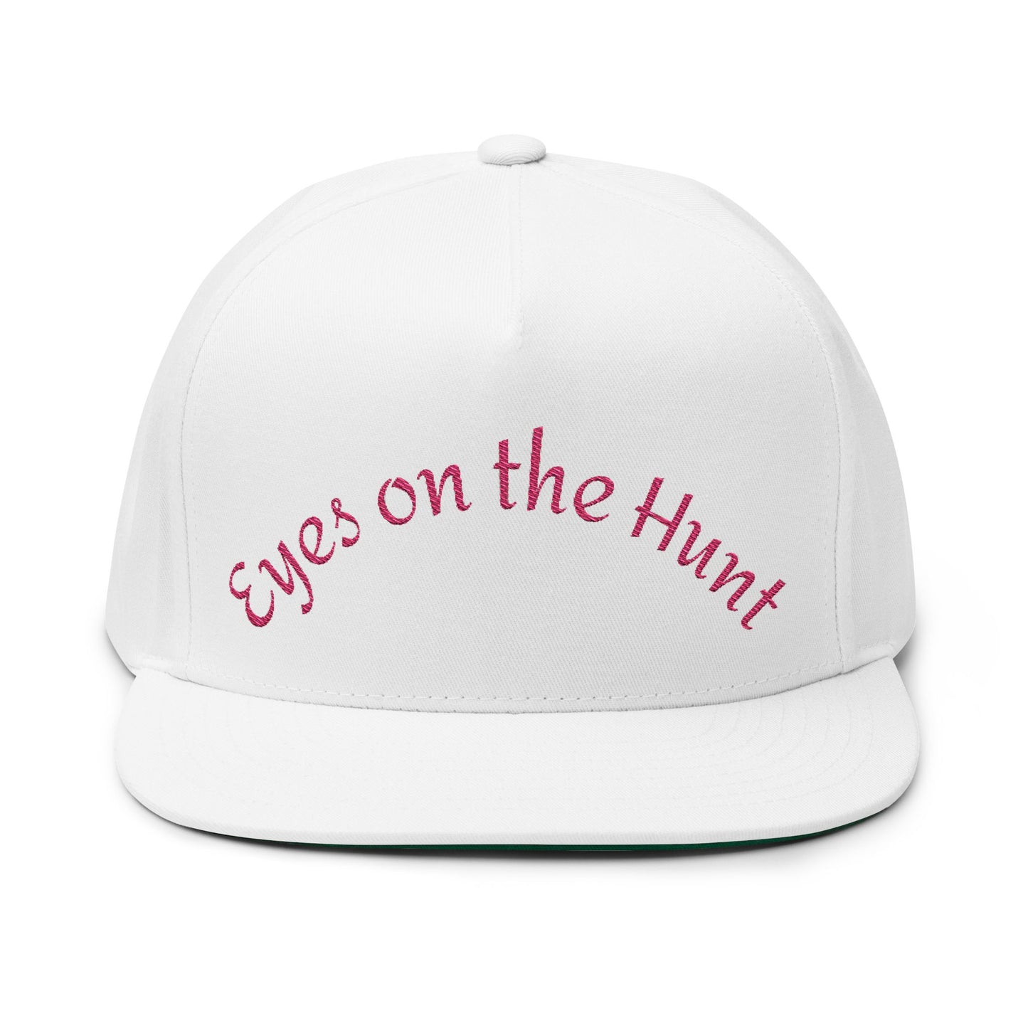 Stylish Flat Bill Cap with 'Eyes on the Hunt' Embroidery, Outdoor Cap, Gift for Hunters, Trendy Headwear, Summer Accessory