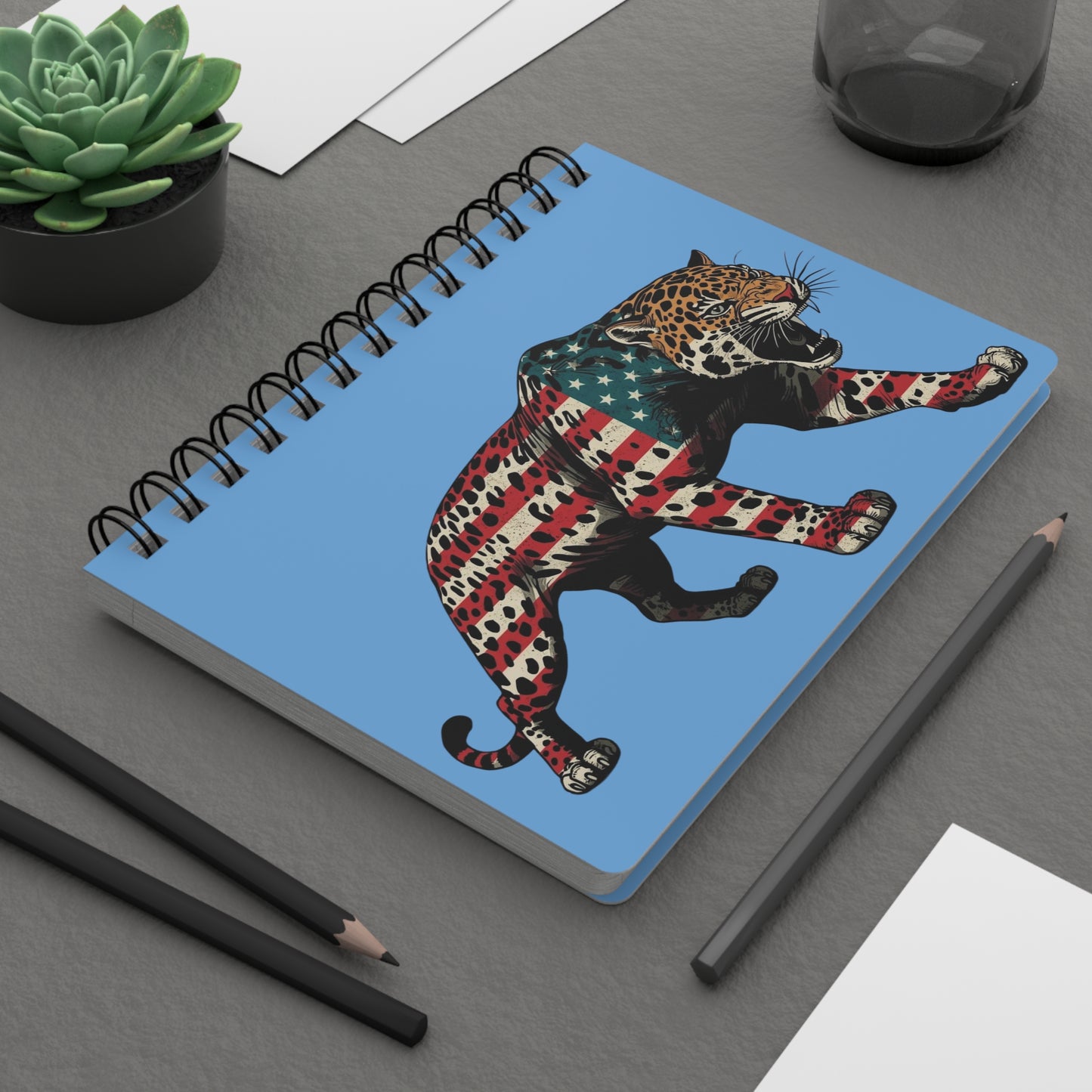Patriotic Leopard Spiral Bound Journal, USA Flag Notebook, Creative Writing Journal, Gift for Artists, Journal for Kids, Travel Diary