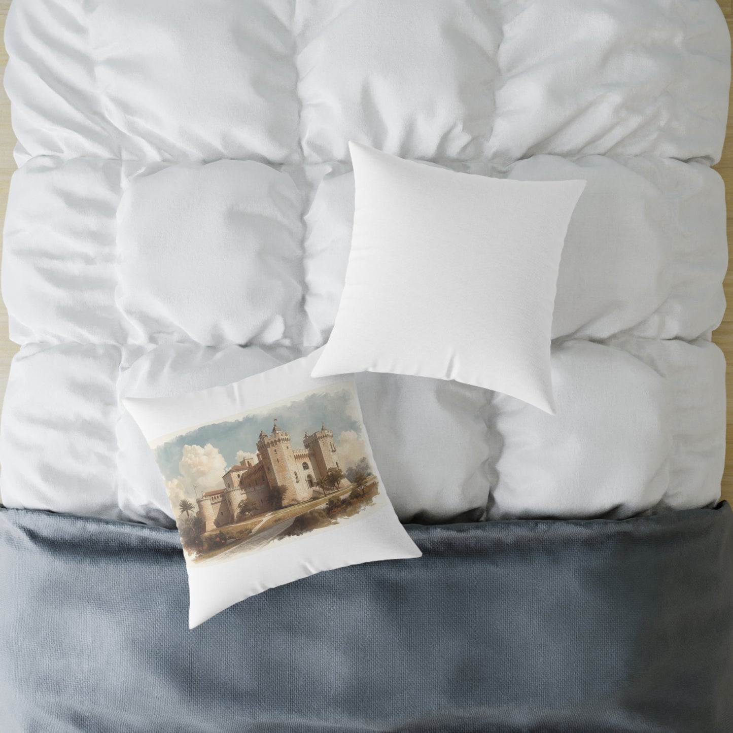 Castle Illustration Decorative Pillow, Cozy Home Decor, Unique Gift for Housewarming, Living Room, Art Lover's Accent