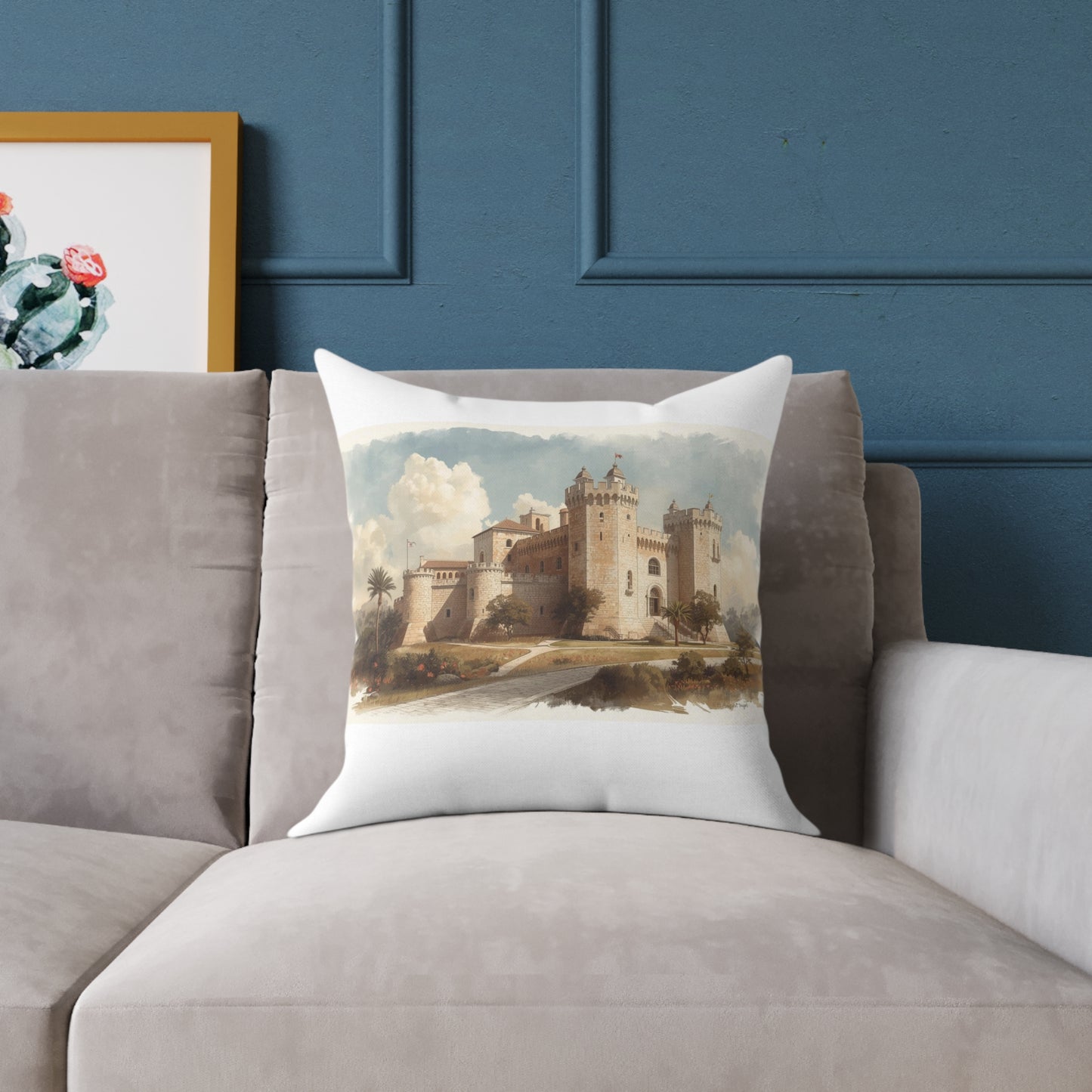 Castle Illustration Decorative Pillow, Cozy Home Decor, Unique Gift for Housewarming, Living Room, Art Lover's Accent