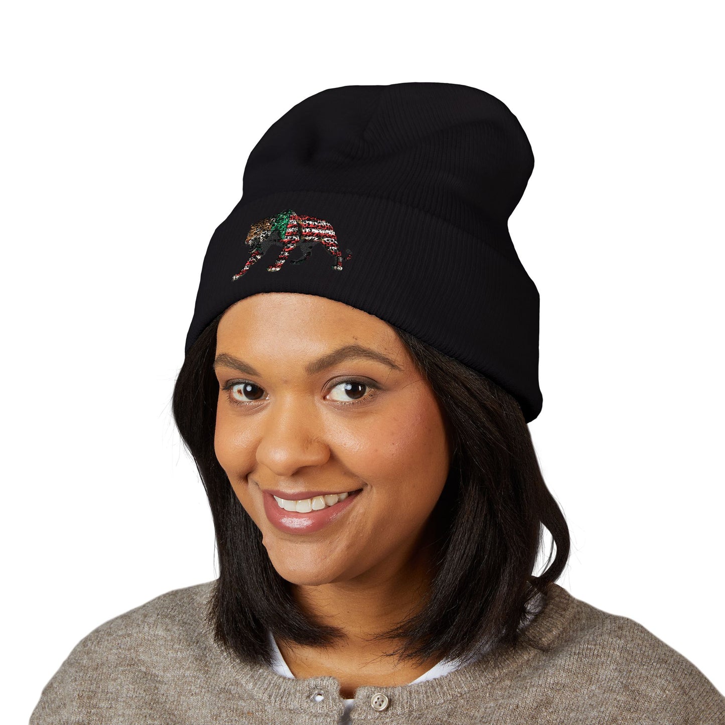 Embroidered Tiger Cuffed Beanie, Cozy Winter Hat, Unisex Beanie for Outdoor Activities, Christmas Gift, Cute Animal Apparel