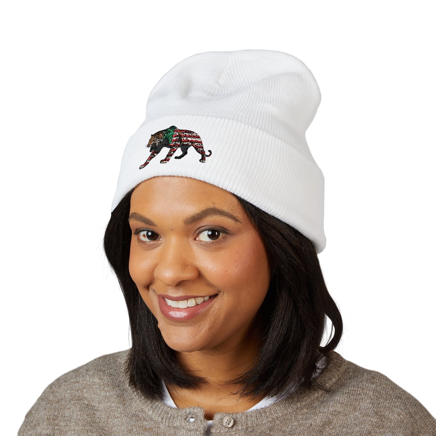 Embroidered Tiger Cuffed Beanie, Cozy Winter Hat, Unisex Beanie for Outdoor Activities, Christmas Gift, Cute Animal Apparel