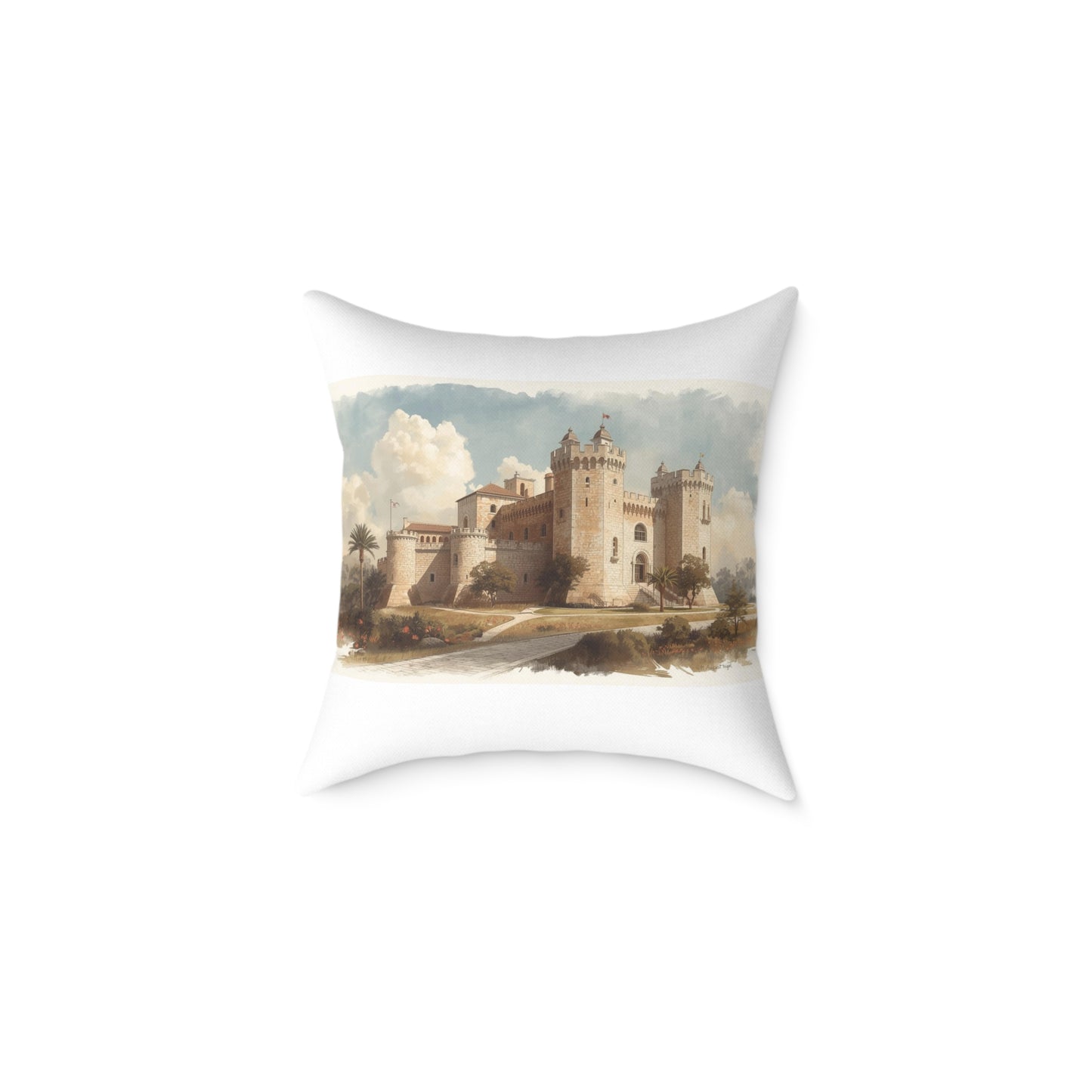 Castle Illustration Decorative Pillow, Cozy Home Decor, Unique Gift for Housewarming, Living Room, Art Lover's Accent