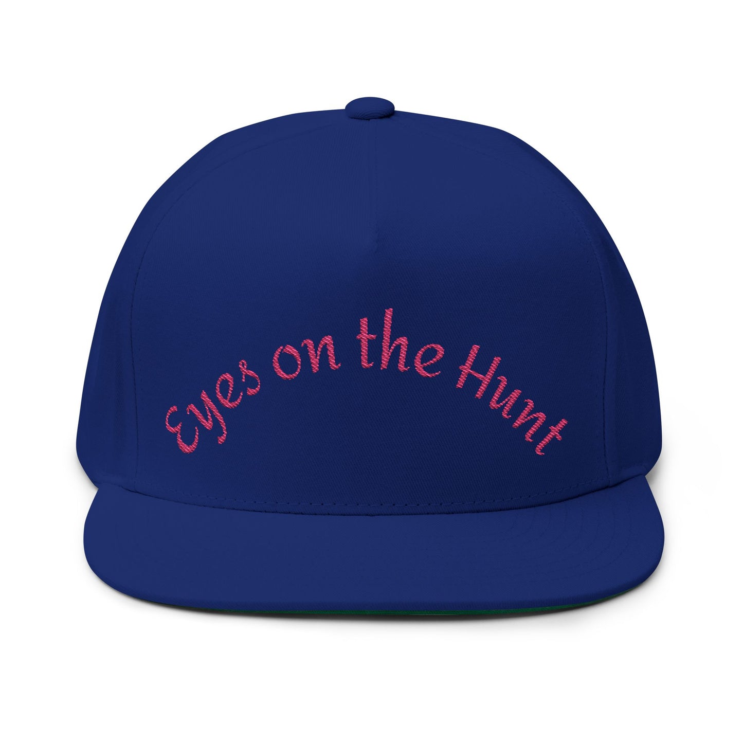 Stylish Flat Bill Cap with 'Eyes on the Hunt' Embroidery, Outdoor Cap, Gift for Hunters, Trendy Headwear, Summer Accessory