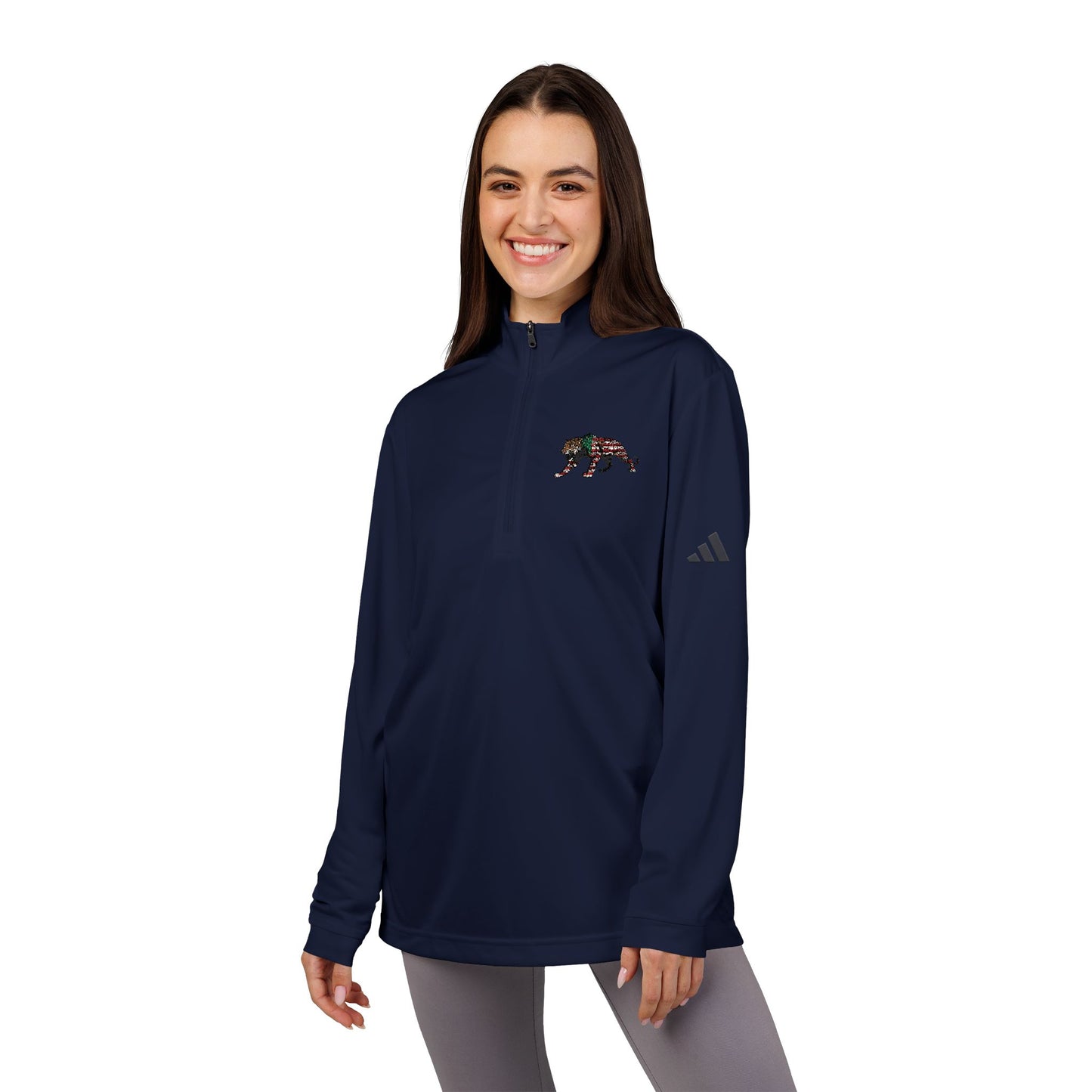 ADIDAS Stylish Quarter-Zip Pullover, Embroidered Athletic Top, Casual Activewear, College Sports Apparel, Gift for Fitness Enthusiasts