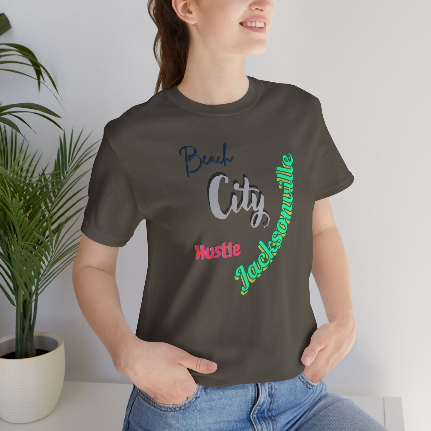 Jacksonville Beach City Hustle Tee, Casual Wear, Summer Apparel, Gift for Him or Her, Vacation Shirt, Travel T-Shirt