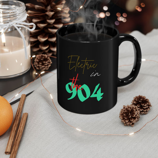 Electric in the 904 Black Mug - Retro Coffee Cup, Gift for 90s Lovers, Stylish Drinkware for Home, Birthday or Holidays