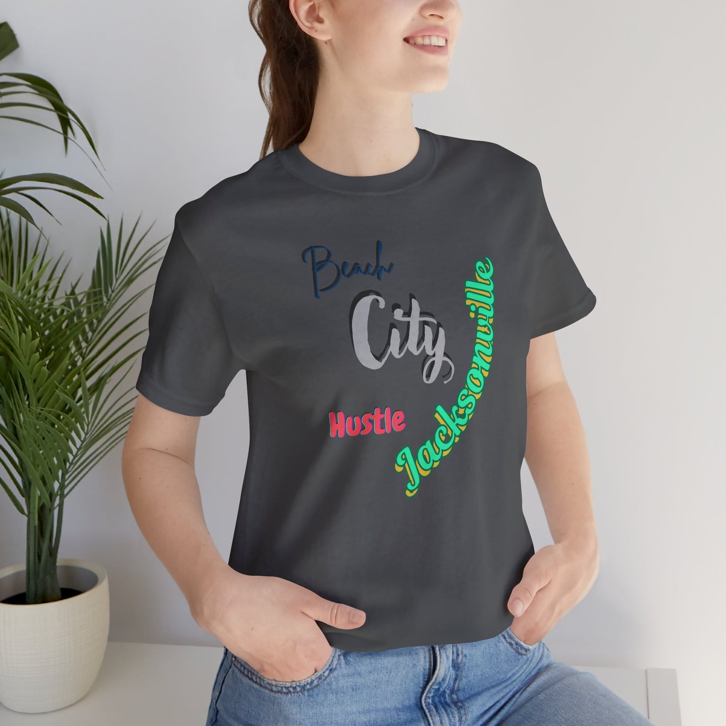 Jacksonville Beach City Hustle Tee, Casual Wear, Summer Apparel, Gift for Him or Her, Vacation Shirt, Travel T-Shirt