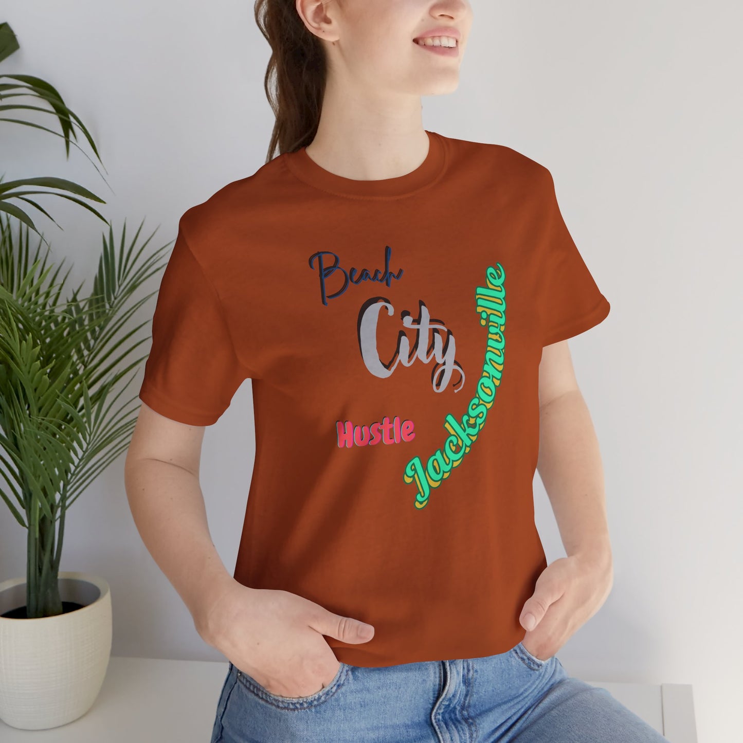 Jacksonville Beach City Hustle Tee, Casual Wear, Summer Apparel, Gift for Him or Her, Vacation Shirt, Travel T-Shirt