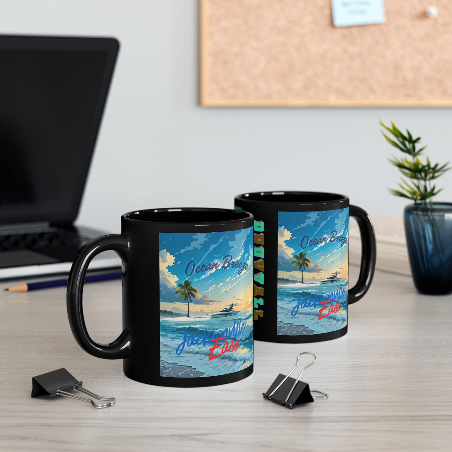 Ocean Breeze Black Mug - Tropical Beach Coffee Cup, Perfect Gift for Beach Lovers, Summer Vibes, Home Decor, Travel Mug
