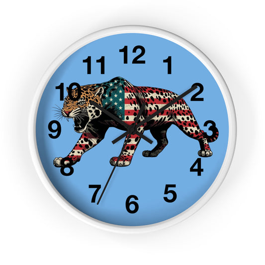 Patriotic Leopard Wall Clock, American Decor, Unique Home Gift, Animal Art, Independence Day Decor, Stylish Timepiece