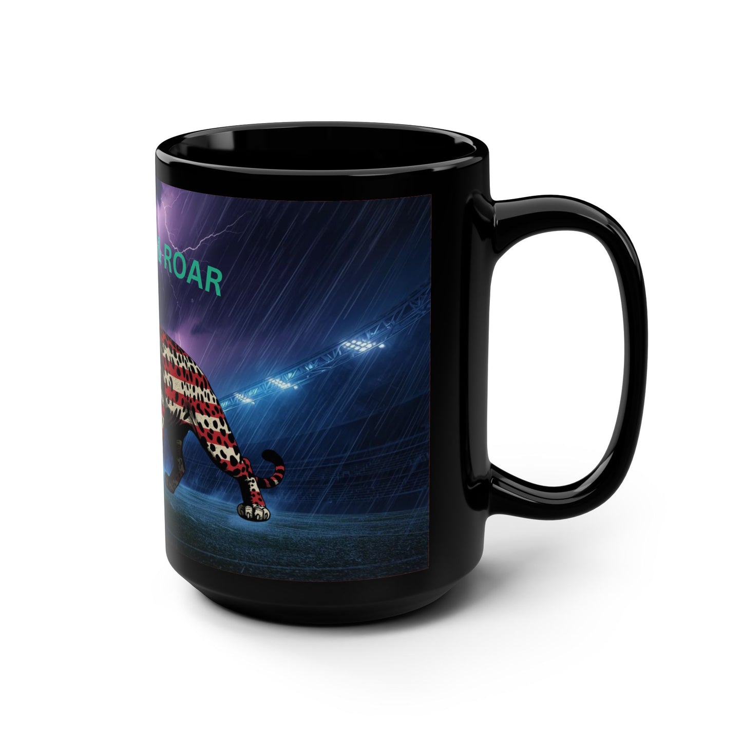Patriotic Black Mug with Roaring Tiger Design, Ideal for Veterans Day, Memorial Day, Tea Lovers, Coffee Gifts, 15oz Cup