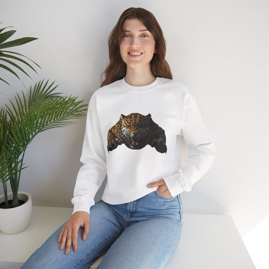 Leaping Jaguar Crewneck Sweatshirt, Animal Print Pullover, Unisex Sweatshirt, Gifts for Wildlife Lovers, Casual Streetwear