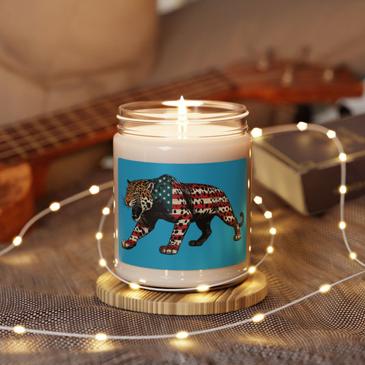 Patriotic Leopard Soy Candle, Flag Decor, Home Fragrance, Gift for Her, Birthday, 4th of July, Home Decor