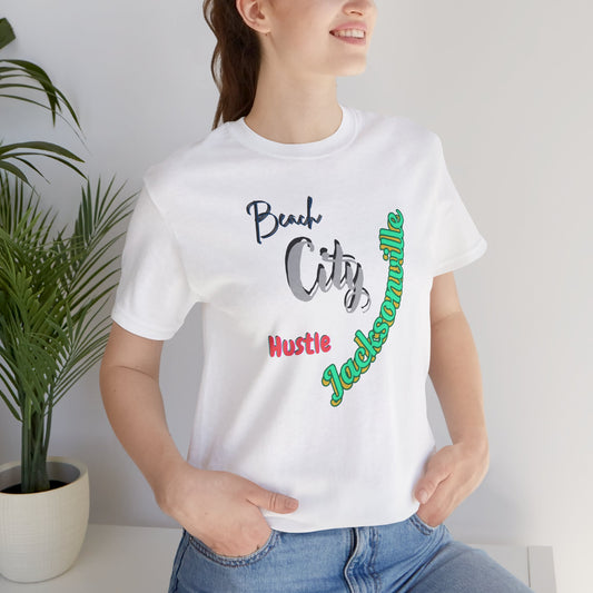 Jacksonville Beach City Hustle Tee, Casual Wear, Summer Apparel, Gift for Him or Her, Vacation Shirt, Travel T-Shirt