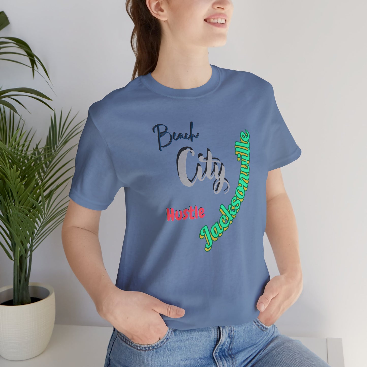 Jacksonville Beach City Hustle Tee, Casual Wear, Summer Apparel, Gift for Him or Her, Vacation Shirt, Travel T-Shirt
