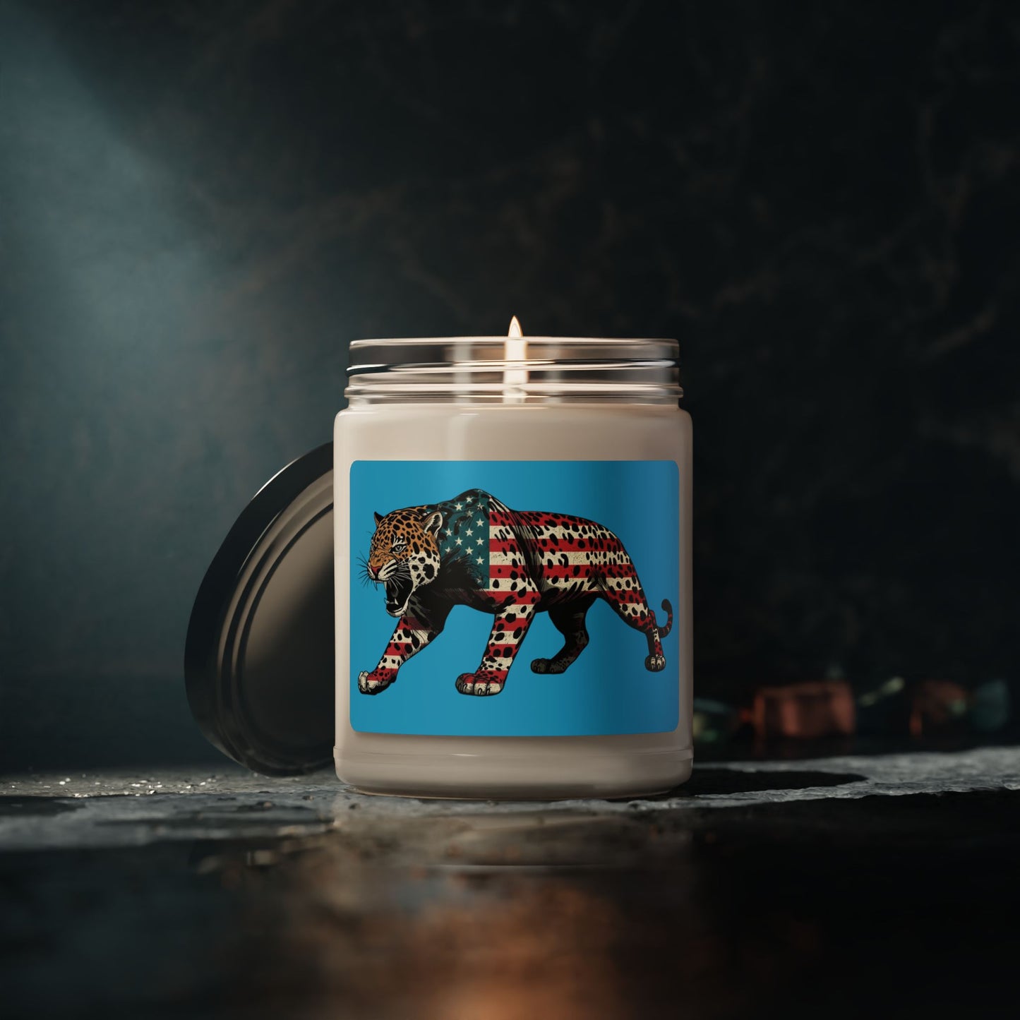 Patriotic Leopard Soy Candle, Flag Decor, Home Fragrance, Gift for Her, Birthday, 4th of July, Home Decor