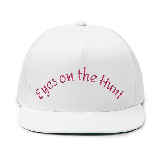 Stylish Flat Bill Cap with 'Eyes on the Hunt' Embroidery, Outdoor Cap, Gift for Hunters, Trendy Headwear, Summer Accessory