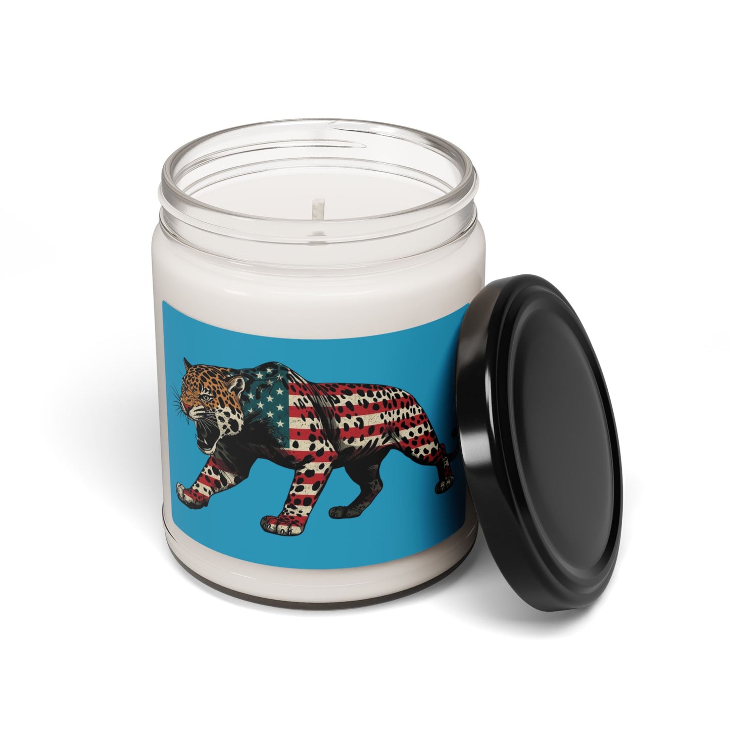 Patriotic Leopard Soy Candle, Flag Decor, Home Fragrance, Gift for Her, Birthday, 4th of July, Home Decor