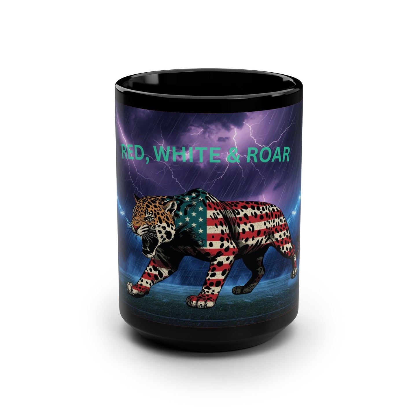 Patriotic Black Mug with Roaring Tiger Design, Ideal for Veterans Day, Memorial Day, Tea Lovers, Coffee Gifts, 15oz Cup