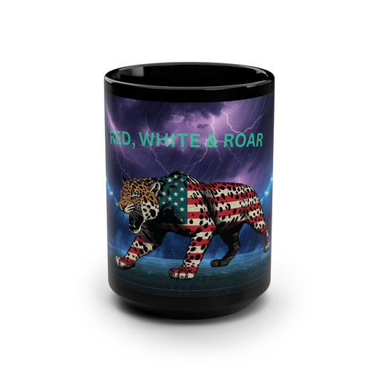 Patriotic Black Mug with Roaring Tiger Design, Ideal for Veterans Day, Memorial Day, Tea Lovers, Coffee Gifts, 15oz Cup