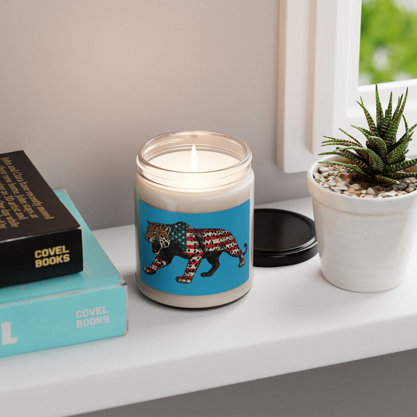 Patriotic Leopard Soy Candle, Flag Decor, Home Fragrance, Gift for Her, Birthday, 4th of July, Home Decor