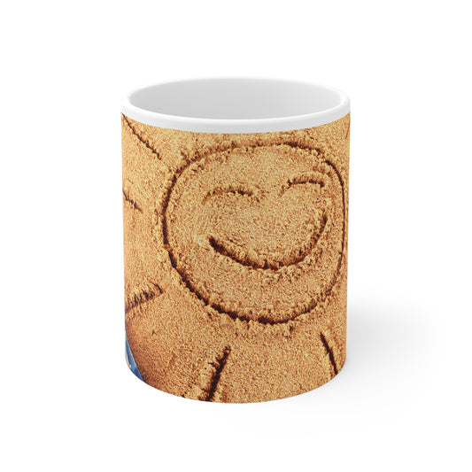 Sunshine Beach Vibes Mug, Happy Coffee Cup for Summer, Vacation Gift, Sand Smiley Ceramic Mug, Beach Lover's Drinkware