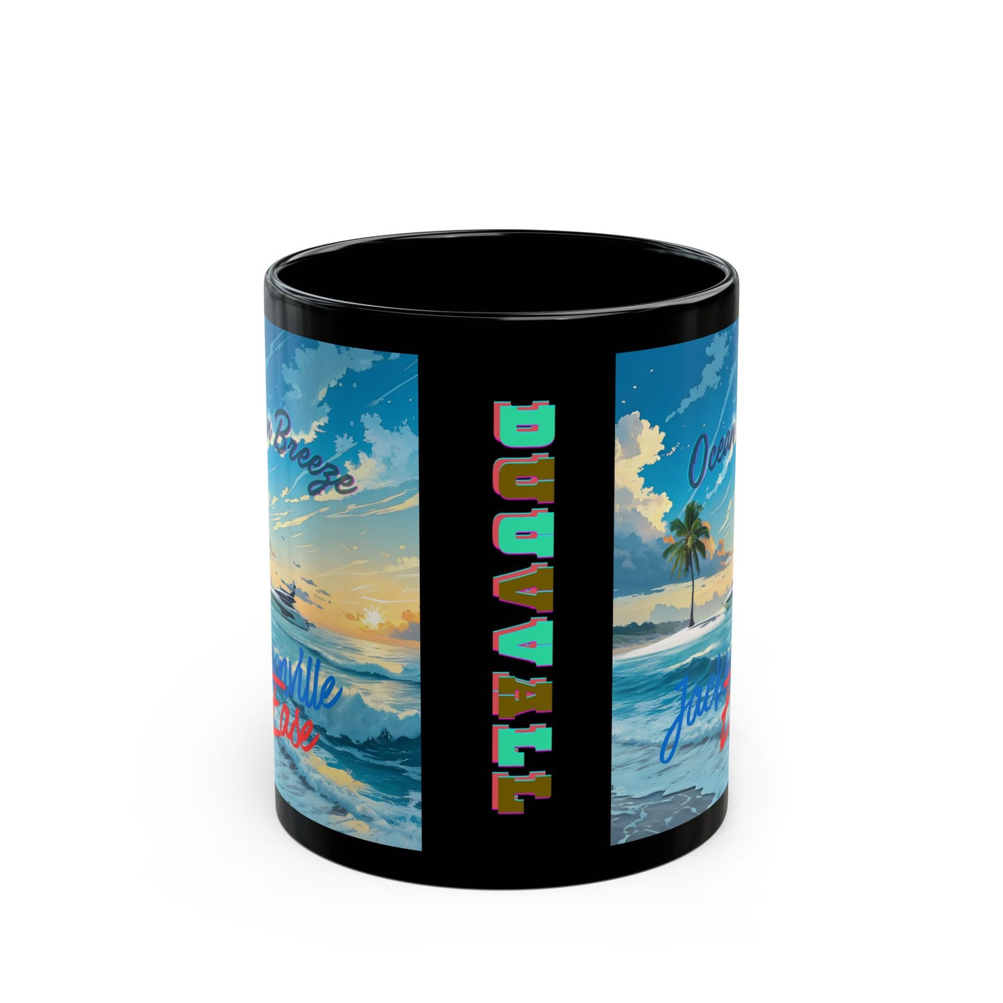 Ocean Breeze Black Mug - Tropical Beach Coffee Cup, Perfect Gift for Beach Lovers, Summer Vibes, Home Decor, Travel Mug