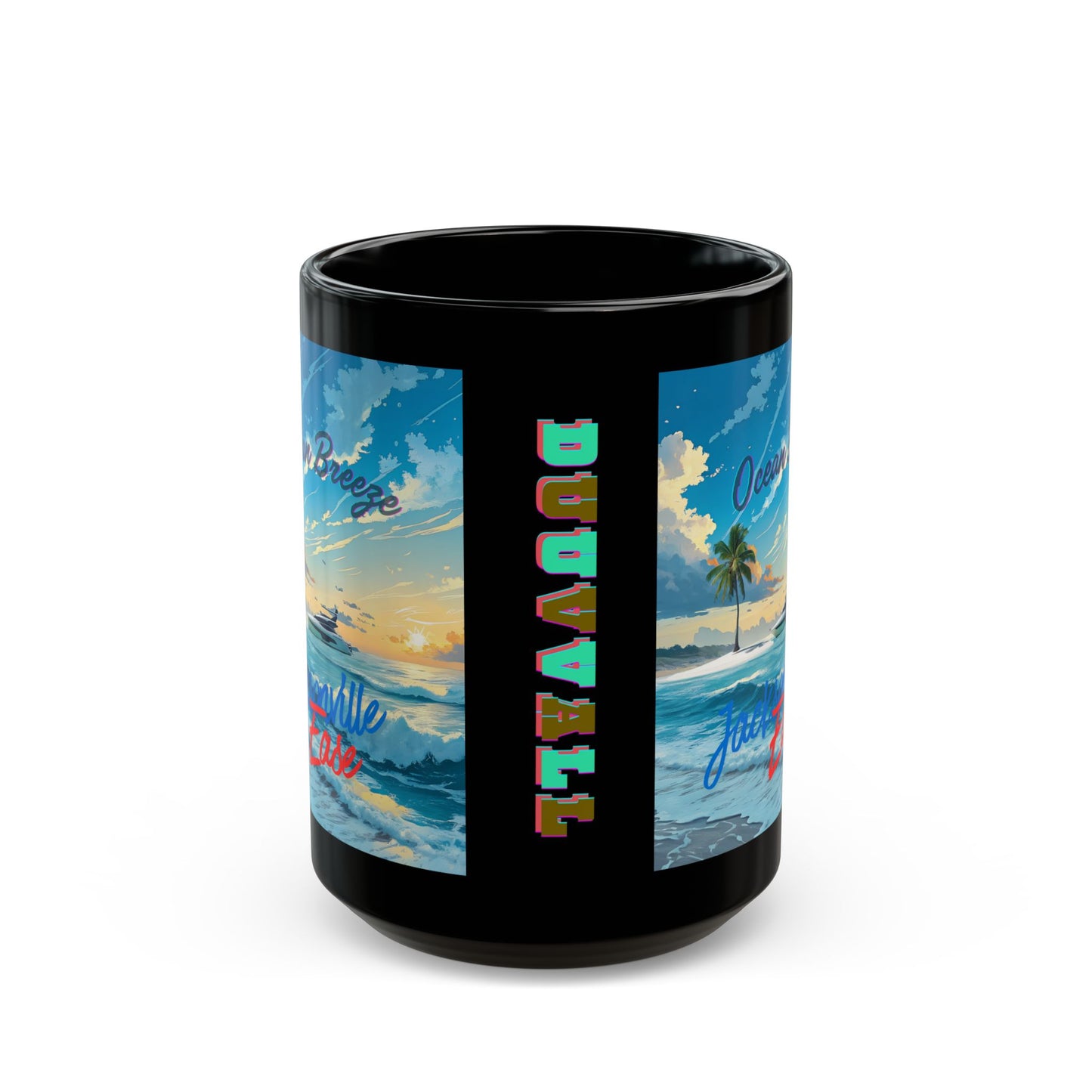 Ocean Breeze Black Mug - Tropical Beach Coffee Cup, Perfect Gift for Beach Lovers, Summer Vibes, Home Decor, Travel Mug