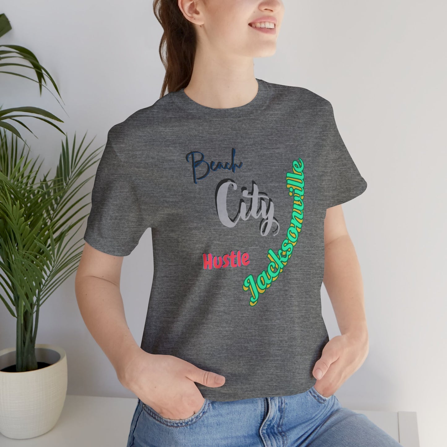 Jacksonville Beach City Hustle Tee, Casual Wear, Summer Apparel, Gift for Him or Her, Vacation Shirt, Travel T-Shirt